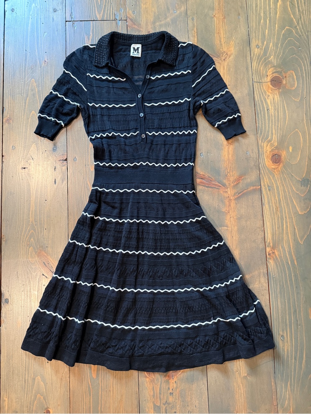 M Missoni Black & White Knit Fit & Flare Polo Dress Size 0